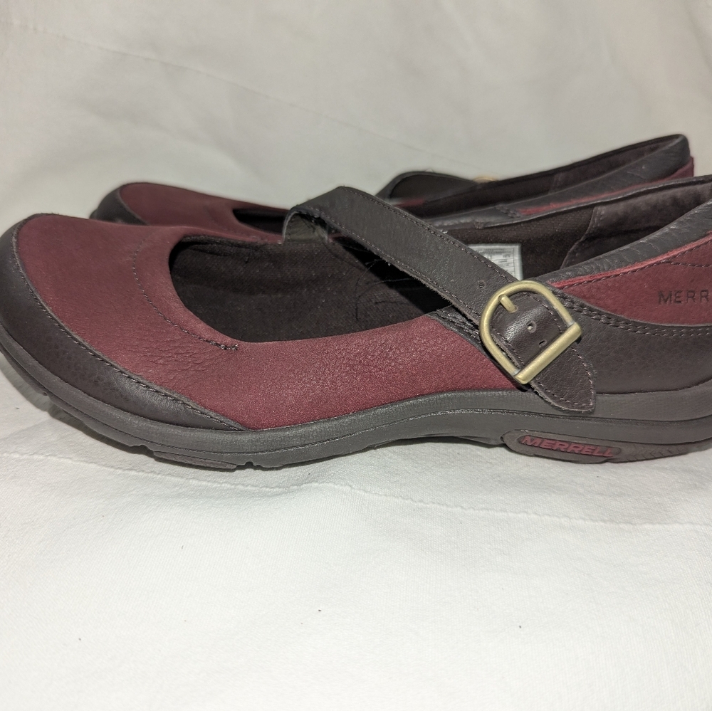 Merrell Women's Dassie MJ Leather Mary Janes Flats - Deep Red/Espresso Sz 8M GUC